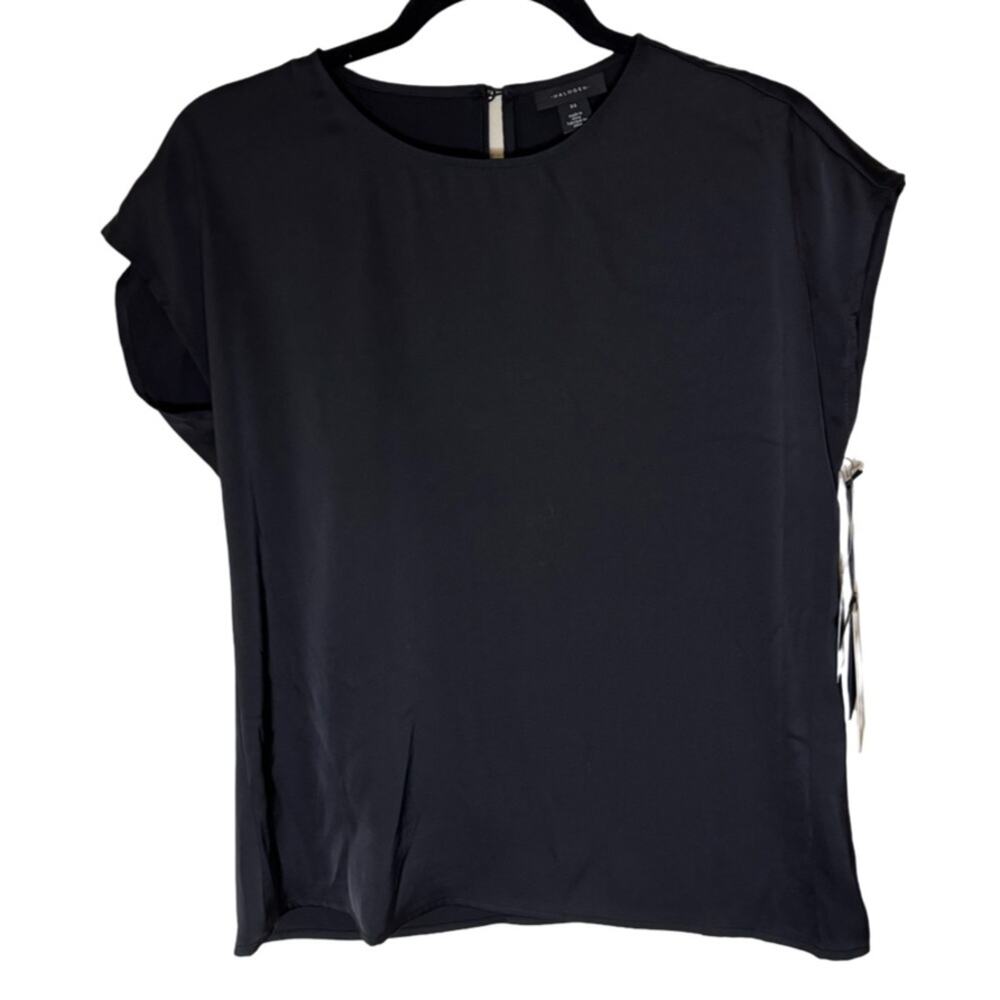 Halogen Cap Sleeve Satin Top - Rich Black Size XS